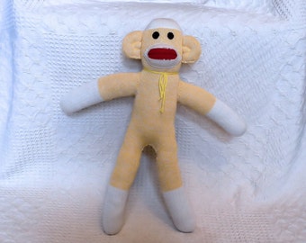 Sarah the Yellow Sock Monkey 19 inches by monSOCKeys, Handmade Red Heel Sock Monkey, Stuffed Monkey, Toy, Novelty Gift, Yellow Monkey, Doll