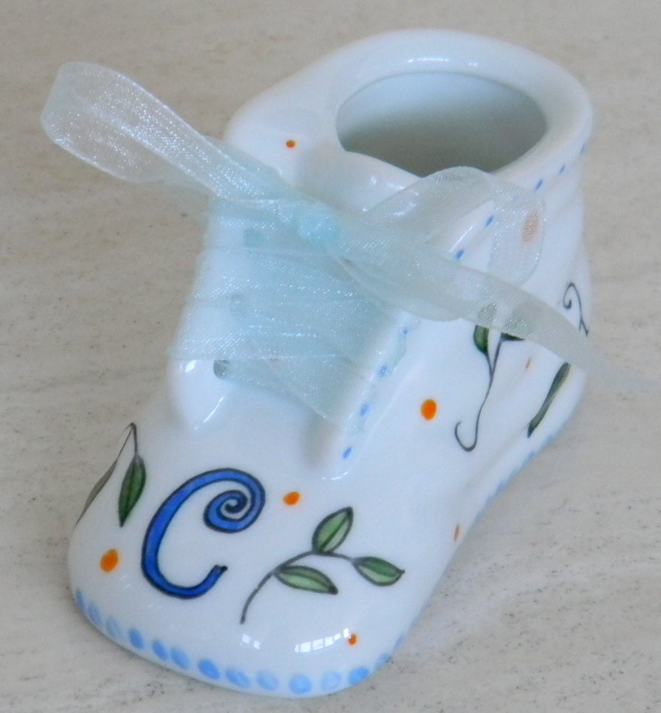 Porcelain custom personalized baby shoe hand painted made to