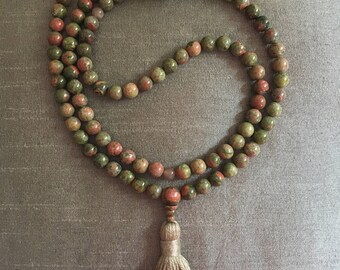 Unakite and Moonstone Mala 108 Beads // Prayer Beads // Mala Necklace // Natural Stones