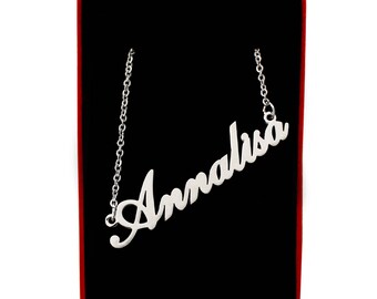 ANNALISA - Italic Silver Tone Name Necklace - Personalized Jewelery - Free Gift Box & Bag - Christmas Gift For Her Celebration