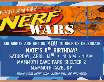 Nerf Birthday Invitation, Nerf Gun Party, dart gun bday invite, blue camo, blue camoflauge, nerf wars, digital invitation, printable,