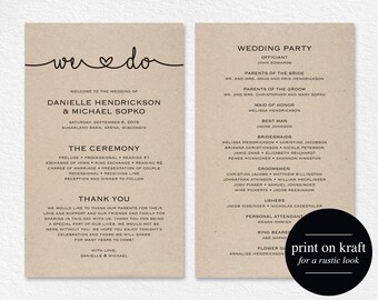 Wedding Programs Instant Download, Printable Wedding Program, Wedding Printable Template, Wedding Printable Card, PDF, Kraft #BPB140_3
