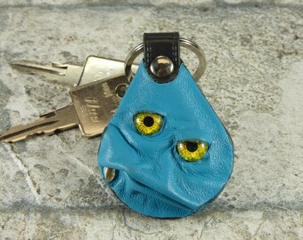 Hand Made Leather Key Ring Fob With Face Eye Key Purse Charm Monster