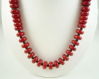 Red Coral Necklace Red Sponge Coral Necklace Red Coral Bead Necklace Red Coral Strand Coral Brass Necklace Sponge Coral Necklace