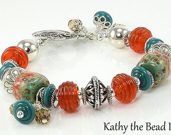 Lampwork Bracelet - Lampwork Boro Karen Hill Tribe and Sterling Silver Bead Bracelet - KTBL