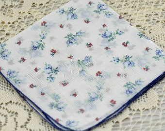 Vintage Hankie Tiny Blue and Pink Flowers #C-39