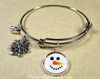 Snowman Bangle, Snowman Bracelet, Snowman Jewelry, Snowman Expand It, Snowman Gifts, Christmas Bracelet, Christmas Jewelry