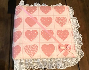 Vintage Beautiful Handmade Hearts Fabric and Lace Photo Album - Vintage Large 12x12 Photo Album - love Photo Album