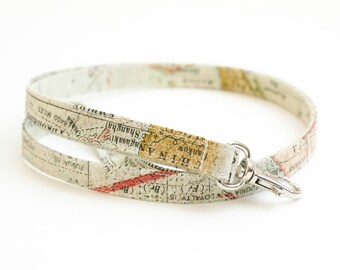 Map Fabric Lanyard with Swivel Clasp - Key Lanyard - ID Badge Holder - 19.5 Inch Strap - Teacher Lanyard - Cute Thin Lanyard - Geography