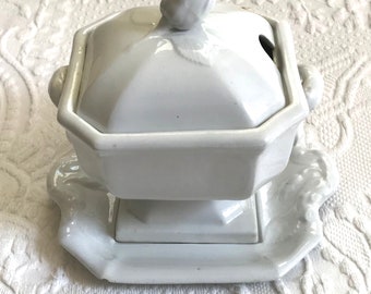 ironstone terrine . lidded dish . small terrine . 3 piece ironstone . James Edwards . James edwards ironstone . covered tureen