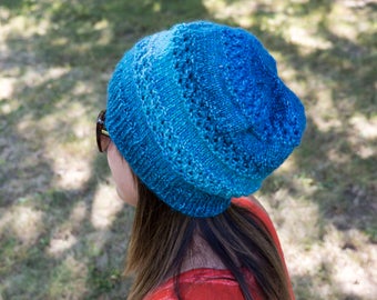 Blue Slouchy Knit Hat - Colorful Blue Vegan Hat - Boho Hat - Hipster Hat - Hippie Hat Womens Tam - Mens Beanie - Gift For Her