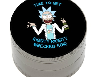 Herb Grinder Rick Morty Inspired Dab 2.5" 4 Piece with Pollen Catcher, Storage and Bonus Carrying Bag