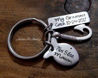My Greatest Catch Keychain with Fish Charm, New Father Gift, First Father's Day Gift, Keychain for Fisherman, Daddy's Fish, Fisherman Gift