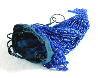 Antique Beaded Reticule Handbag Cobalt Blue Beads