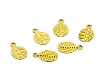 Brass Leaf Charm, 100 Raw Brass Leaf Charms (10.5x6.5mm) A0155