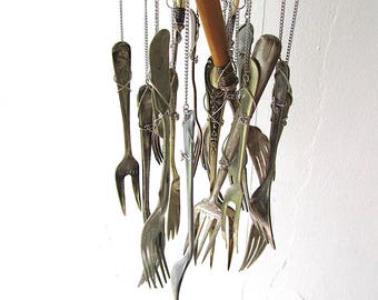 Clusterfork II, Political Wind Chime, Upcycled Old Forks, Kitchen Mobile, Outdoor Garden Metal Windchimes, Not Suitable For Right Wingers