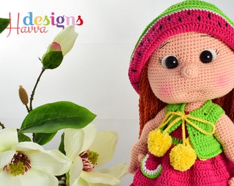 Crochet Pattern - Mia Doll Inspired Watermelon (Amigurumi Doll Pattern)