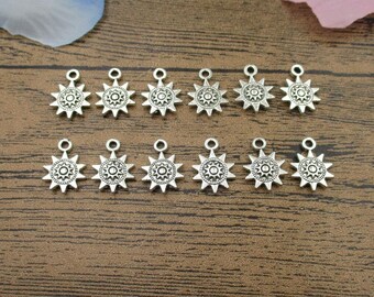 20 Sun Charms,Antique Silver Tone Double Sideed-RS809