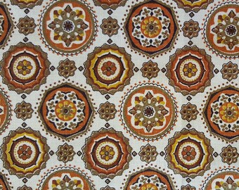 1 yard-Vintage 1940's Feedsack Fabric-Brown, Orange, Yellow, beige & cream Feedsack fabric-Cotton fabric-Quilting fabric-Retro fabric