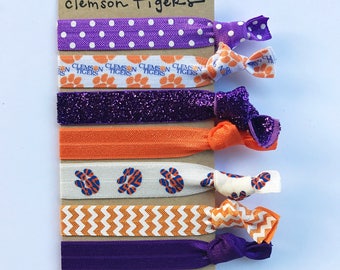 Clemson Cute Hair Ties | Ready to Ship | Cute Team Hair Ties | Clemson Tigers Accessories | Ties for Teams