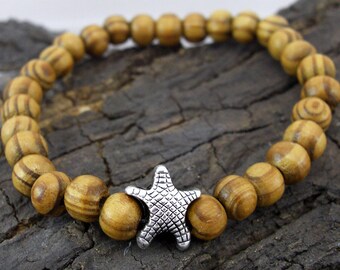 Bracelet Starfish and wooden beads