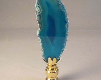 Lamp Finial-Natural BLUE/AQUA AGATE-Brass Base