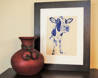 Living Room Wall Art - Art for Bedroom - Print on Fabric - Animal Artwork - Cow Print - Cow Home Decor - Animal Baby Shower Gift