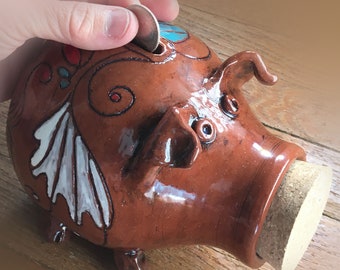 Clay Piggy Bank, Ready to Ship, Terracotta Pig Bank, Piggy Bank, Wheel Thrown Piggy Bank, Baby Shower gift, Tip Jar