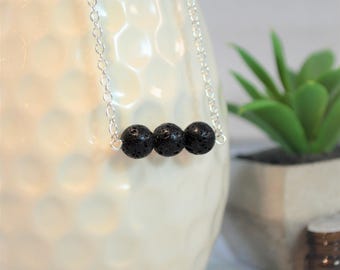 Lava Necklace, Essential Oil Necklace, Oil Diffuser Necklace, Diffuser Necklace, Lava Rock Necklace, Lava, Aromatherepy, Silver Necklace