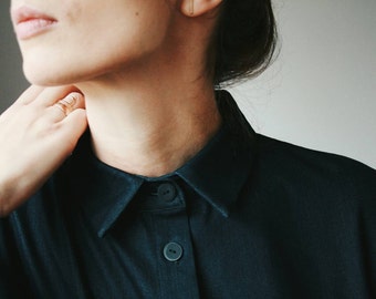 Denim Dress - Denim Shirt Dress - Black Denim Dress - Long Sleeved Denim Dress - Black Minimalist - Shirt Dress - Handmade by OFFON