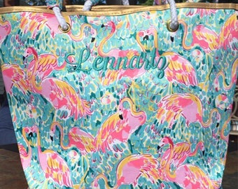 Monogram Tote Bag, Monogrammed Beach Bag, Lilly Pulitzer Inspired Tote Bag, Beach Bag, Tote Bag
