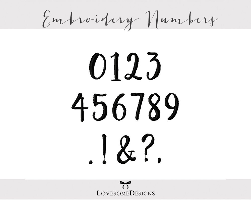 Whimsical Numbers 1inch Embroidery Design Modern Calligraphy 