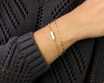 Personalized Bar Bracelet, Custom Bar Bracelet, Initial Gold Bar Bracelet, Bridesmaid Gift, Gold Baby Bracelet, LEILAjewelryShop, B214