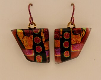 Autumn Fire dichroic fused glass earrings