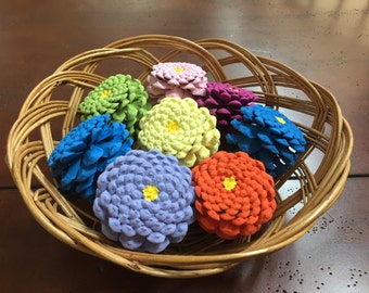 Rustic Pinecone Hand Painted Zinnia Flowers