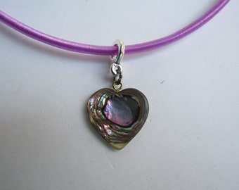 LC Silk 3mm Cord necklace with Vintage Abalone Heart Pendant Love it!