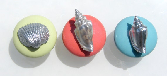 Knobs - cabinet, drawer pulls - Chartreuse - coastal, beach home decor