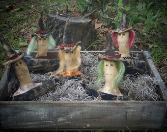 Primitive Halloween Witch Ornies