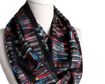 Bookshelf Scarf Infinity Scarf Book Scarf, Book Lover Gift, Librarian Scarf Geek Literary Gift For Women Her Ideas Clothing Gift