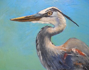 Bird Painting, Wildlife painting, Daily Painting, "Great Blue Heron" by Carol Schiff, 11x14x1.5 Oil, Free Shipping in US
