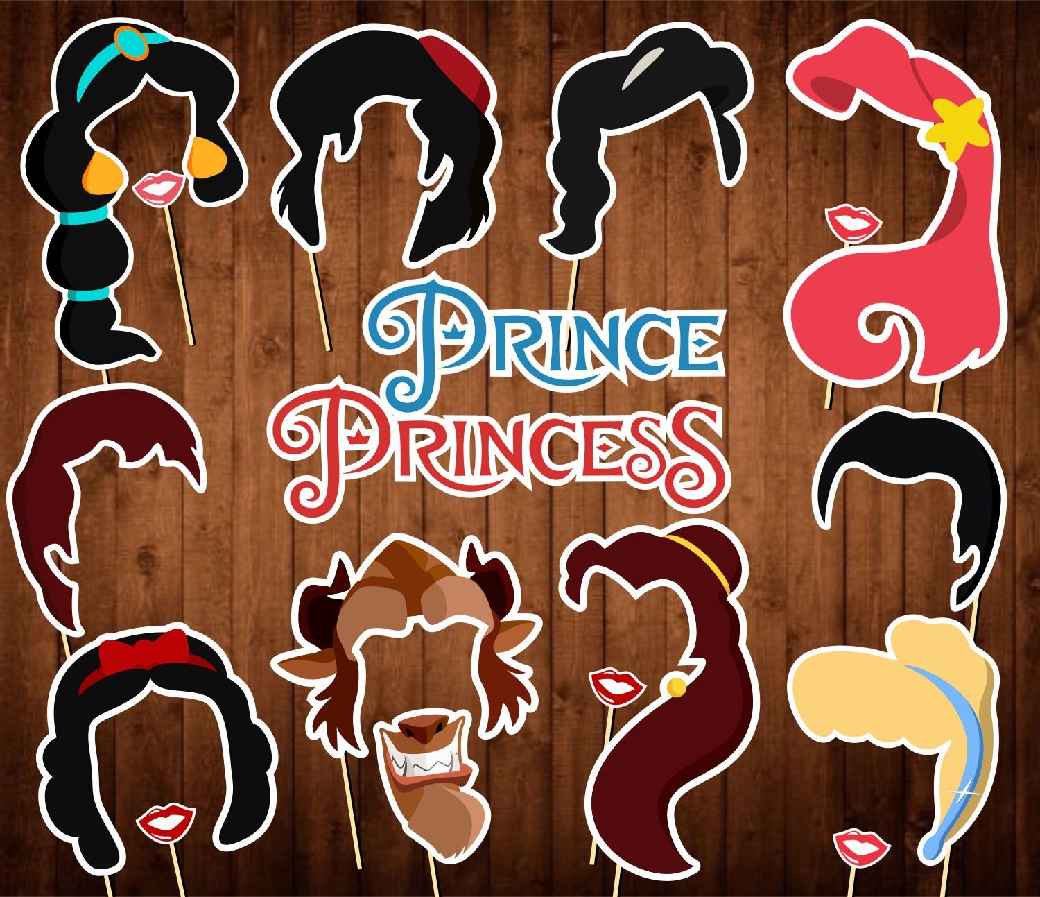 Disney Princess and Prince Photo Booth Props INSTANT