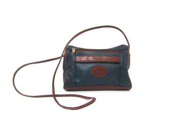 90s Small Blue Purse with Crossbody Strap Preppy Shoulder Bag Vintage Simple Cross Body Preppy Purse Man Made Faux Leather Vinyl Purse