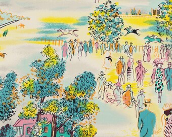 Day at the Races Silky Novelty Fabric Blouse or Dress Material Fashion Art Scarf Cloth