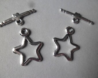 x 5 sets of star shaped toggle clasps silver 21 x 16 mm-24 x 8 mm