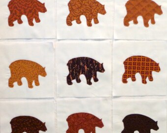 Brown Bears Appliqued Quilt Blocks