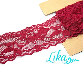 Stretch Burgundy Lace - 2 Inch Wide Stretch Lace by the Yard - Stretch Lace - Lace for Headbands - Wholesale Headbands - 3, 5, or 10 Yards