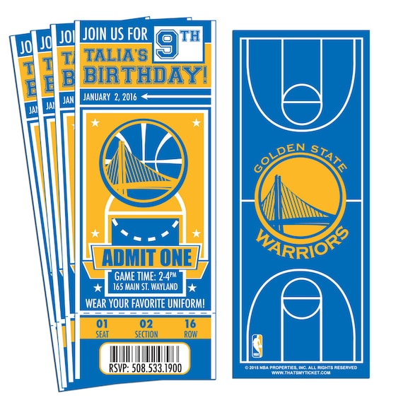 12 Golden State Warriors Custom Birthday Party Ticket
