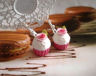 costume jewelry EARRINGS CHANTILLY silver Strawberry CUPCAKE earrings