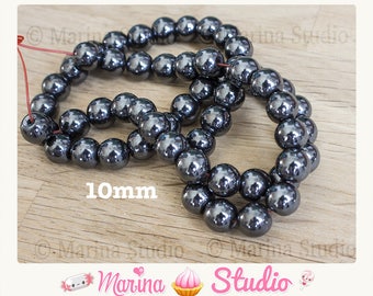 10 beads Hematite 10 mm Gunmetal Silver Shamballa