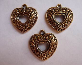 SALE!! Charm, Antiqued, Gold Finished, Pewter, zinc based alloy, 20x19mm, single sided, open heart, with swirls, Pack Of 5 charms. SALE!!
